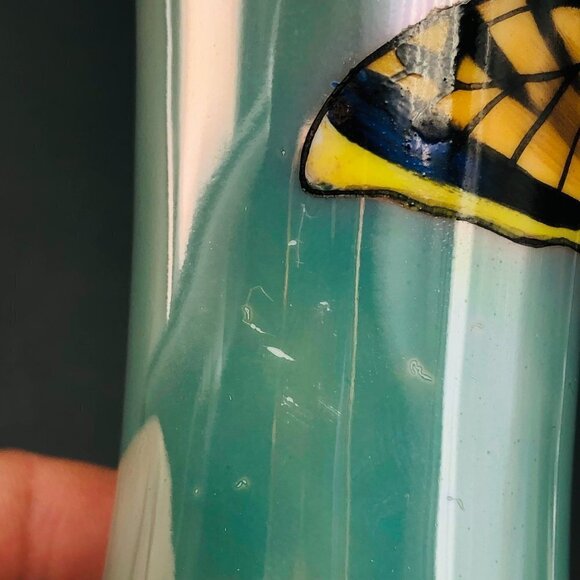 Art Deco Era Noritake Morimura Bud Vase Turquoise Peach Lustreware Butterflies - Picture 10 of 13